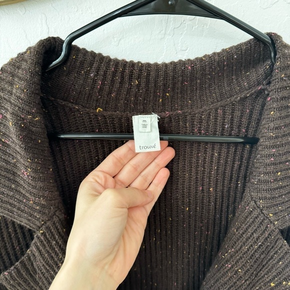 Trouvé Brown Speckle Wool Longline Cardigan Sweater Button Closure Collar Medium - Picture 5 of 10